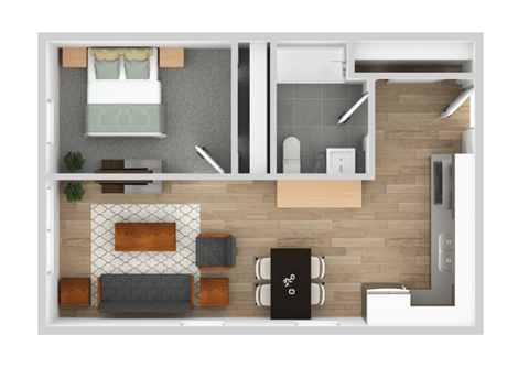Floor plan for 1 bed, 1 bath, 600 sqft
